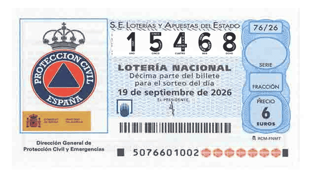 Décimo 15468 del sorteo 76-19/09/2026 Sábado