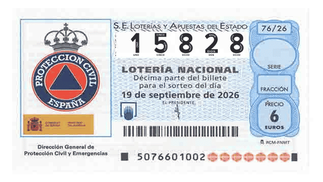 Décimo 15828 del sorteo 76-19/09/2026 Sábado