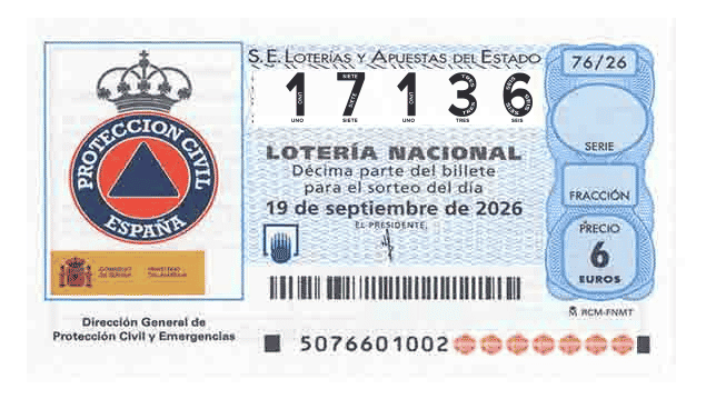 Décimo 17136 del sorteo 76-19/09/2026 Sábado