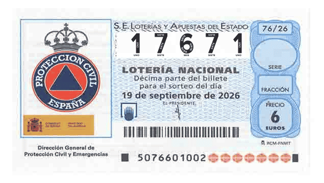 Décimo 17671 del sorteo 76-19/09/2026 Sábado