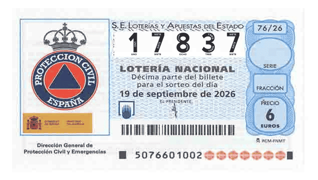 Décimo 17837 del sorteo 76-19/09/2026 Sábado
