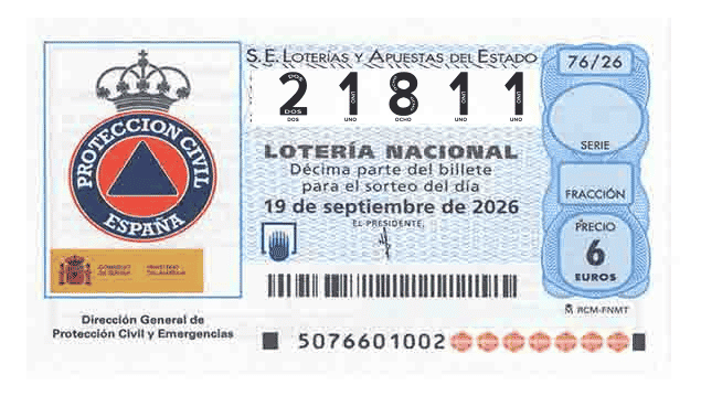 Décimo 21811 del sorteo 76-19/09/2026 Sábado