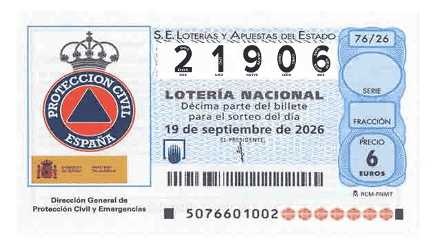 Décimo 21906 del sorteo 76-19/09/2026 Sábado
