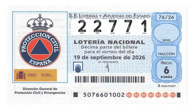 Décimo 22771 del sorteo 76-19/09/2026 Sábado