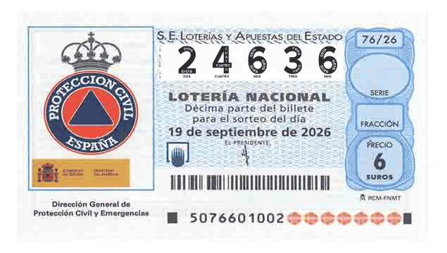 Décimo 24636 del sorteo 76-19/09/2026 Sábado
