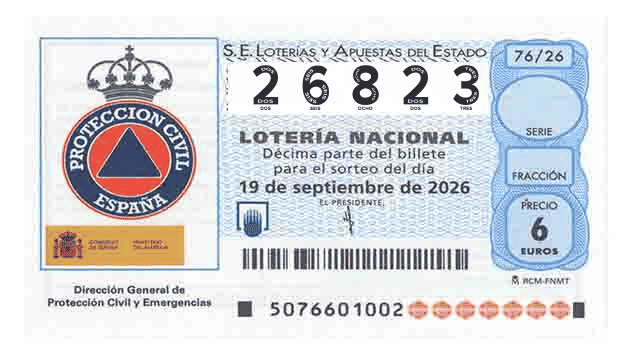 Décimo 26823 del sorteo 76-19/09/2026 Sábado