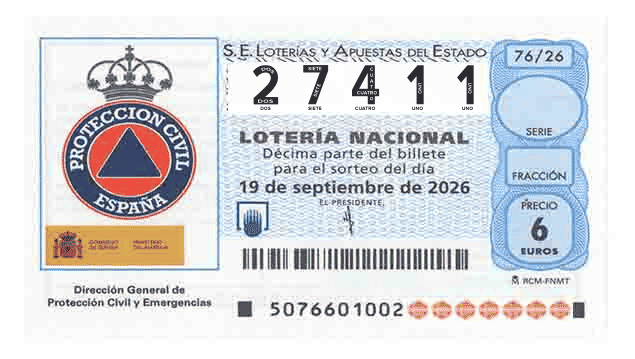 Décimo 27411 del sorteo 76-19/09/2026 Sábado