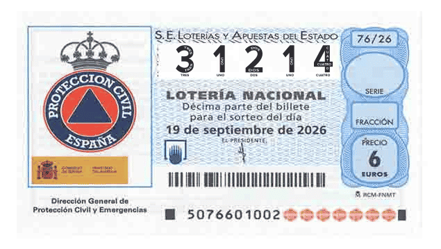 Décimo 31214 del sorteo 76-19/09/2026 Sábado