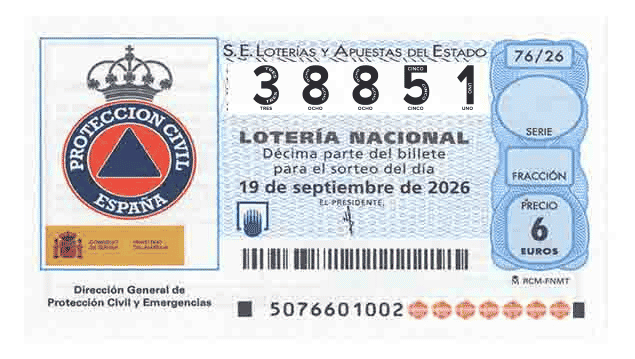 Décimo 38851 del sorteo 76-19/09/2026 Sábado