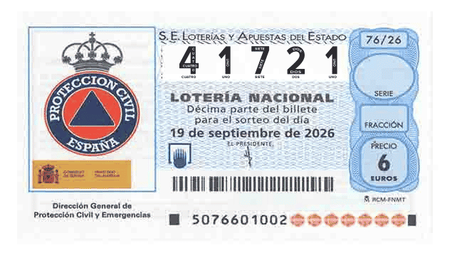 Décimo 41721 del sorteo 76-19/09/2026 Sábado