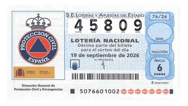 Décimo 45809 del sorteo 76-19/09/2026 Sábado