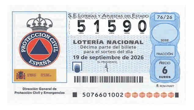 Décimo 51590 del sorteo 76-19/09/2026 Sábado