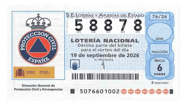 Décimo 58878 del sorteo 76-19/09/2026 Sábado