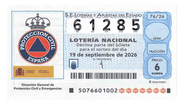 Décimo 61285 del sorteo 76-19/09/2026 Sábado