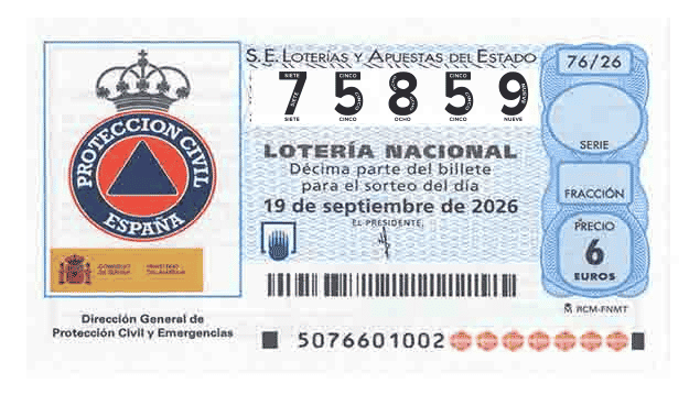 Décimo 75859 del sorteo 76-19/09/2026 Sábado