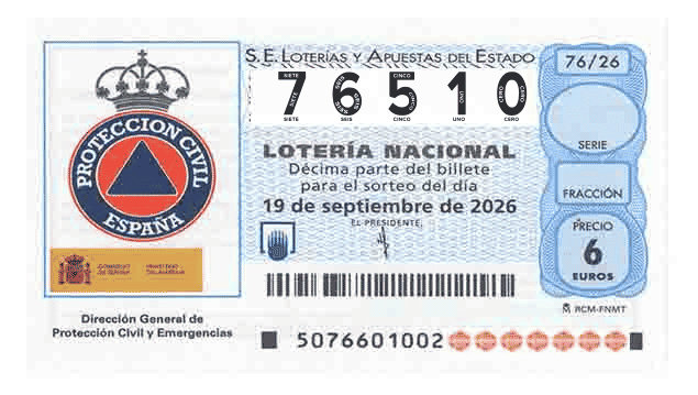 Décimo 76510 del sorteo 76-19/09/2026 Sábado