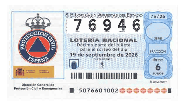 Décimo 76946 del sorteo 76-19/09/2026 Sábado