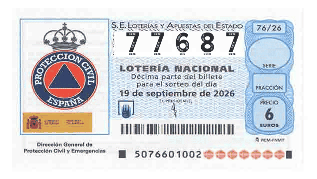 Décimo 77687 del sorteo 76-19/09/2026 Sábado