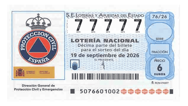 Décimo 77777 del sorteo 76-19/09/2026 Sábado