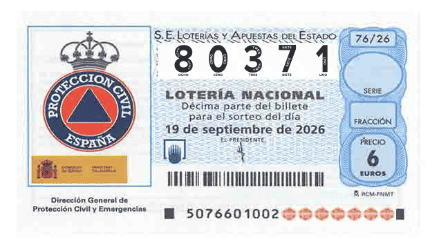 Décimo 80371 del sorteo 76-19/09/2026 Sábado