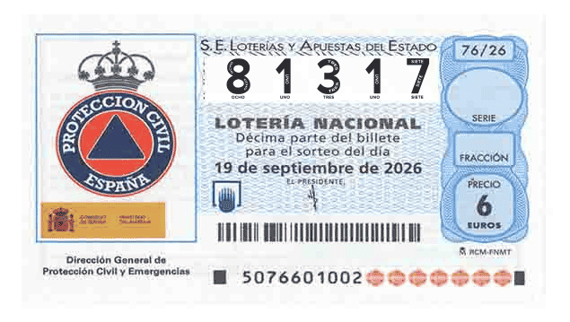 Décimo 81317 del sorteo 76-19/09/2026 Sábado