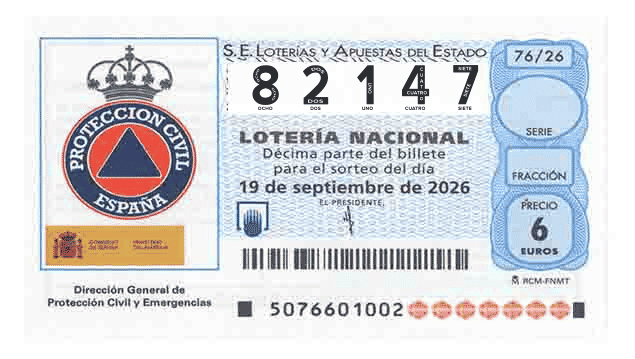 Décimo 82147 del sorteo 76-19/09/2026 Sábado