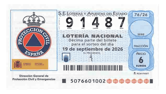 Décimo 91487 del sorteo 76-19/09/2026 Sábado