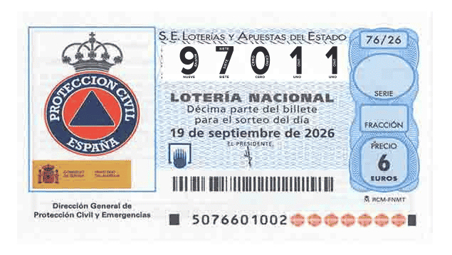 Décimo 97011 del sorteo 76-19/09/2026 Sábado