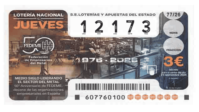 Décimo 12173 del sorteo 77-24/09/2026 Jueves