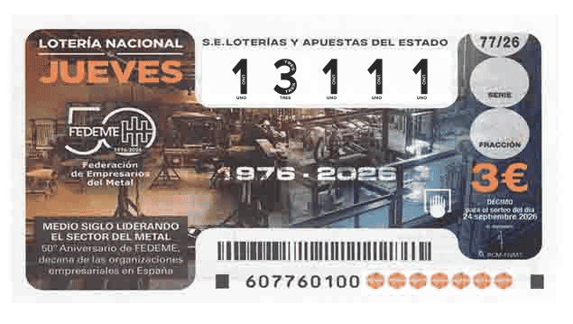 Décimo 13111 del sorteo 77-24/09/2026 Jueves