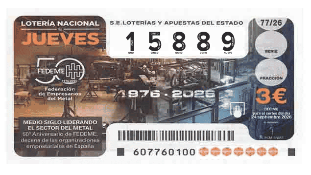 Décimo 15889 del sorteo 77-24/09/2026 Jueves