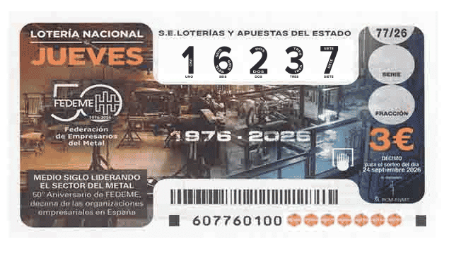 Décimo 16237 del sorteo 77-24/09/2026 Jueves