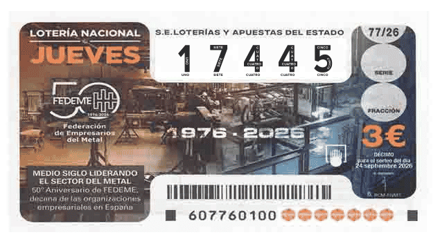Décimo 17445 del sorteo 77-24/09/2026 Jueves