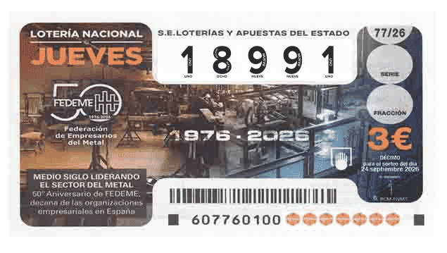 Décimo 18991 del sorteo 77-24/09/2026 Jueves