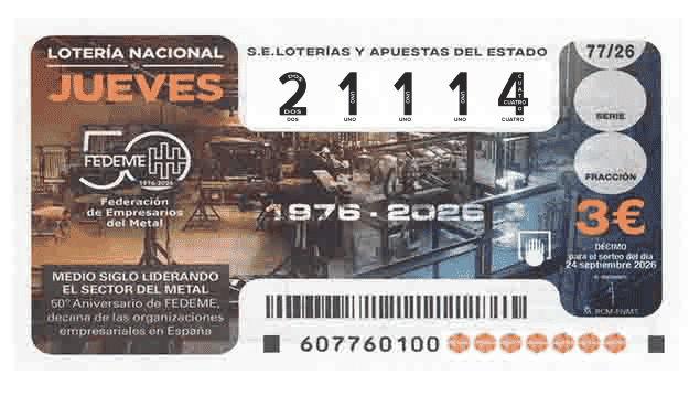 Décimo 21114 del sorteo 77-24/09/2026 Jueves