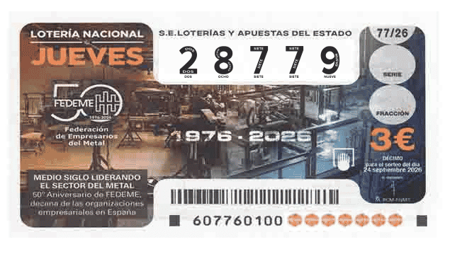 Décimo 28779 del sorteo 77-24/09/2026 Jueves