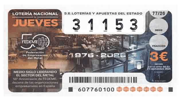Décimo 31153 del sorteo 77-24/09/2026 Jueves