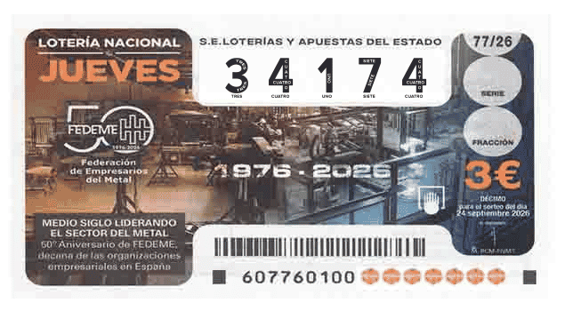 Décimo 34174 del sorteo 77-24/09/2026 Jueves