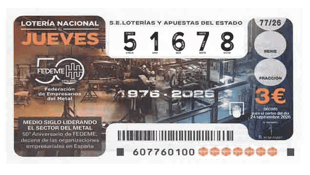 Décimo 51678 del sorteo 77-24/09/2026 Jueves