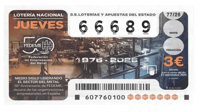 Décimo 66689 del sorteo 77-24/09/2026 Jueves