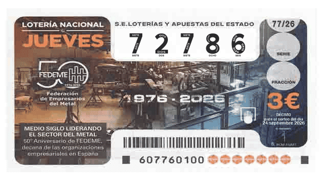 Décimo 72786 del sorteo 77-24/09/2026 Jueves