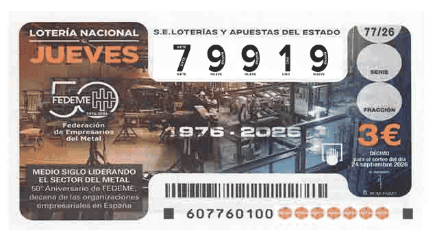 Décimo 79919 del sorteo 77-24/09/2026 Jueves