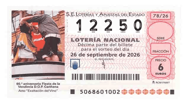 Décimo 12250 del sorteo 78-26/09/2026 Sábado