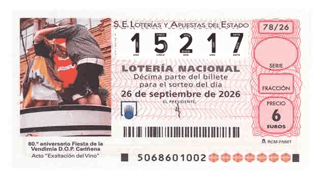 Décimo 15217 del sorteo 78-26/09/2026 Sábado