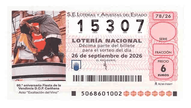 Décimo 15307 del sorteo 78-26/09/2026 Sábado