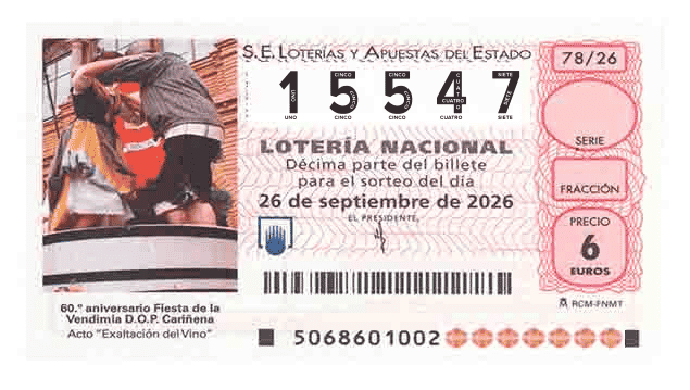 Décimo 15547 del sorteo 78-26/09/2026 Sábado