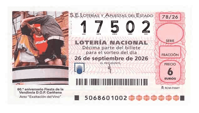 Décimo 17502 del sorteo 78-26/09/2026 Sábado