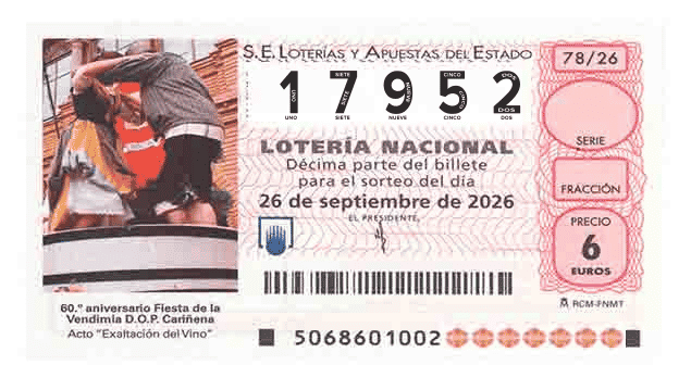 Décimo 17952 del sorteo 78-26/09/2026 Sábado