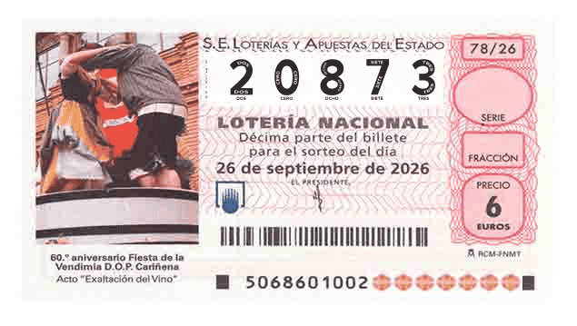 Décimo 20873 del sorteo 78-26/09/2026 Sábado