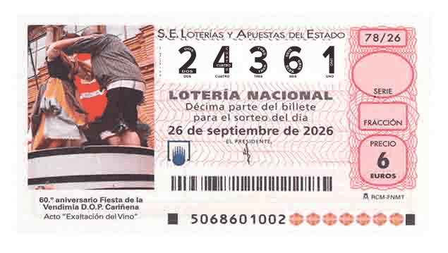 Décimo 24361 del sorteo 78-26/09/2026 Sábado